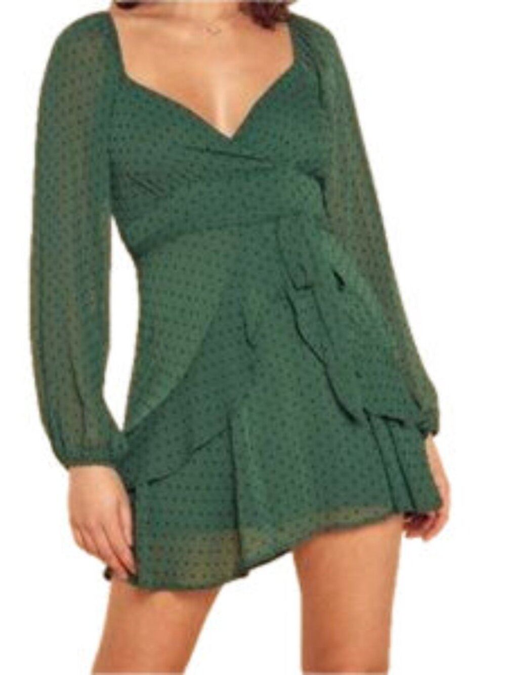 Trixxi Green Polka Dot Sheer Ruffle Dress - Size 0